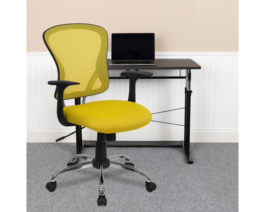 BLNK Alfred Mid-Back Mesh Swivel Task Office Chair with Chrome Base and Arms - Yellow