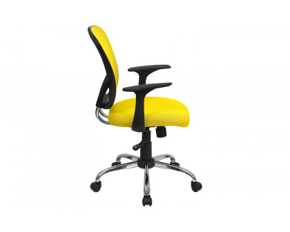 BLNK Alfred Mid-Back Mesh Swivel Task Office Chair with Chrome Base and Arms - Yellow