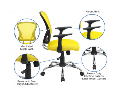 BLNK Alfred Mid-Back Mesh Swivel Task Office Chair with Chrome Base and Arms - Yellow