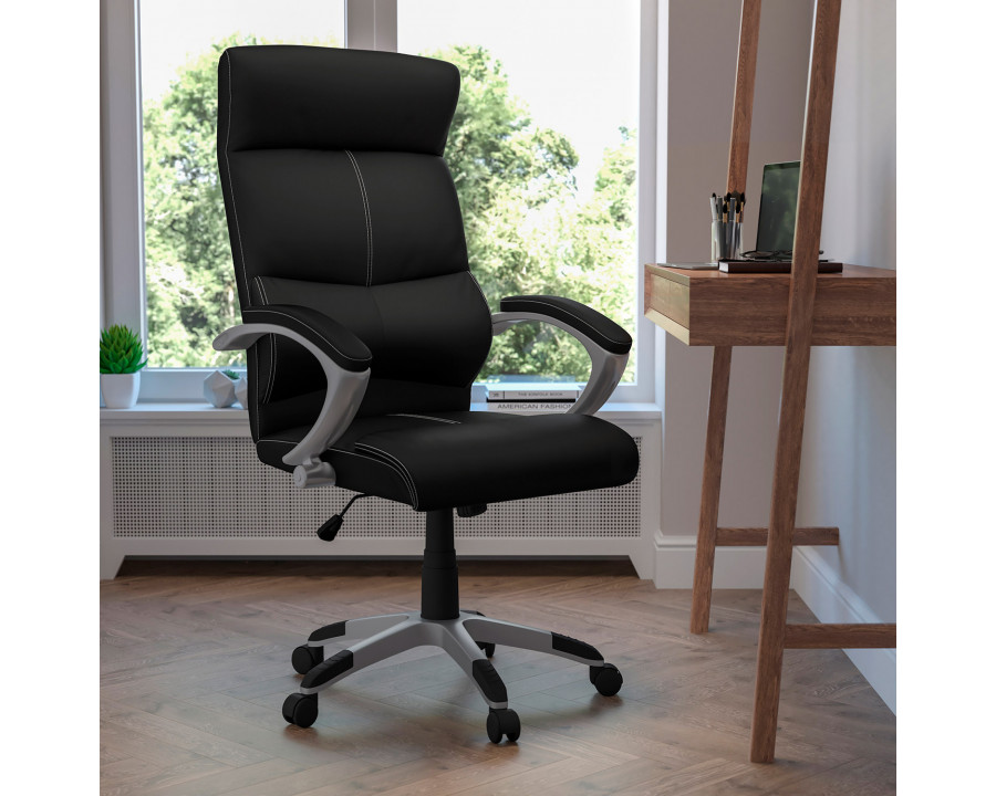 BLNK - Karen LeatherSoft High-Back Executive Swivel Office Chair with Curved Headrest and White Line Stitching