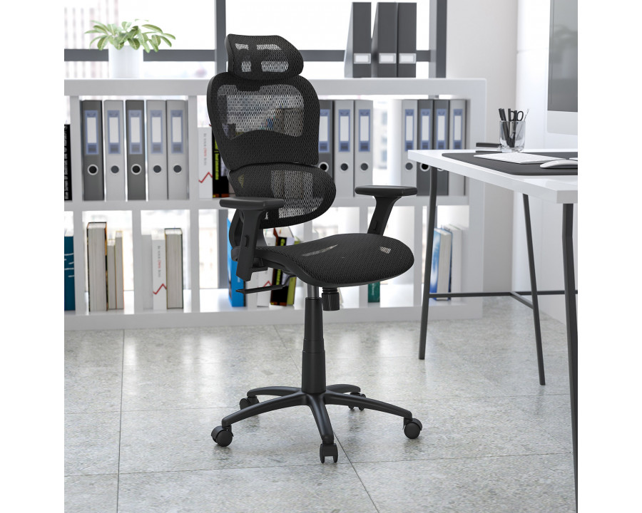 BLNK LO Ergonomic Mesh Office Chair with 2-to-1 Synchro-Tilt, Adjustable Headrest, Lumbar Support, and Adjustable Pivot Arms - Black