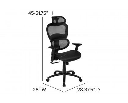 BLNK LO Ergonomic Mesh Office Chair with 2-to-1 Synchro-Tilt, Adjustable Headrest, Lumbar Support, and Adjustable Pivot Arms - Black