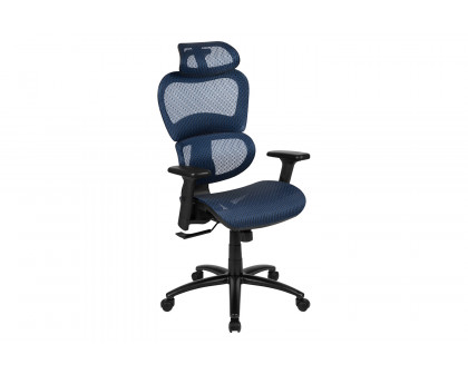 BLNK LO Ergonomic Mesh Office Chair with 2-to-1 Synchro-Tilt, Adjustable Headrest, Lumbar Support, and Adjustable Pivot Arms - Blue