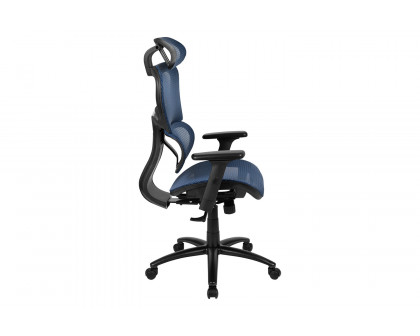 BLNK LO Ergonomic Mesh Office Chair with 2-to-1 Synchro-Tilt, Adjustable Headrest, Lumbar Support, and Adjustable Pivot Arms - Blue