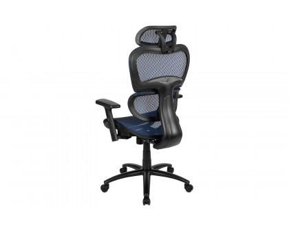 BLNK LO Ergonomic Mesh Office Chair with 2-to-1 Synchro-Tilt, Adjustable Headrest, Lumbar Support, and Adjustable Pivot Arms - Blue