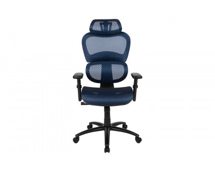 BLNK LO Ergonomic Mesh Office Chair with 2-to-1 Synchro-Tilt, Adjustable Headrest, Lumbar Support, and Adjustable Pivot Arms - Blue