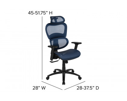 BLNK LO Ergonomic Mesh Office Chair with 2-to-1 Synchro-Tilt, Adjustable Headrest, Lumbar Support, and Adjustable Pivot Arms - Blue