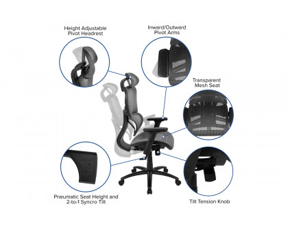 BLNK LO Ergonomic Mesh Office Chair with 2-to-1 Synchro-Tilt, Adjustable Headrest, Lumbar Support, and Adjustable Pivot Arms - Gray