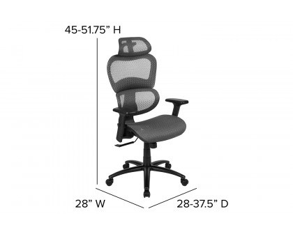 BLNK LO Ergonomic Mesh Office Chair with 2-to-1 Synchro-Tilt, Adjustable Headrest, Lumbar Support, and Adjustable Pivot Arms - Gray