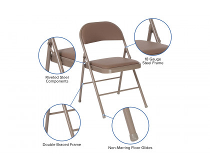 BLNK™ HERCULES Series Vinyl Double Braced Folding Chair - Beige