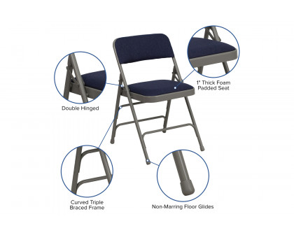 BLNK™ HERCULES Series Fabric Curved Triple Braced and Double Hinged Metal Folding Chair - Navy