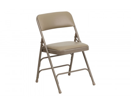 BLNK HERCULES Series Vinyl Curved Triple Braced and Double Hinged Metal Folding Chair - Beige