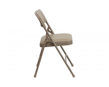 BLNK HERCULES Series Vinyl Curved Triple Braced and Double Hinged Metal Folding Chair - Beige