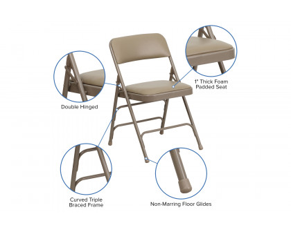 BLNK HERCULES Series Vinyl Curved Triple Braced and Double Hinged Metal Folding Chair - Beige