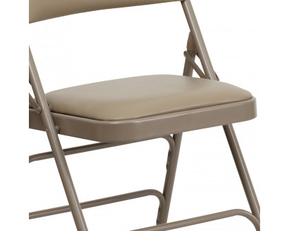 BLNK HERCULES Series Vinyl Curved Triple Braced and Double Hinged Metal Folding Chair - Beige