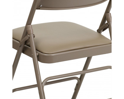 BLNK HERCULES Series Vinyl Curved Triple Braced and Double Hinged Metal Folding Chair - Beige