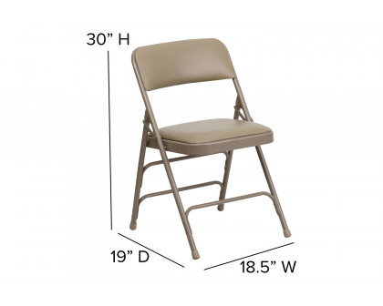 BLNK HERCULES Series Vinyl Curved Triple Braced and Double Hinged Metal Folding Chair - Beige