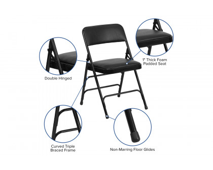 BLNK™ HERCULES Series Vinyl Curved Triple Braced and Double Hinged Metal Folding Chair - Black