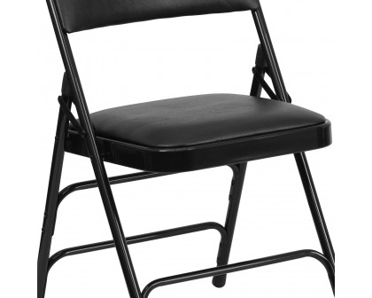 BLNK™ HERCULES Series Vinyl Curved Triple Braced and Double Hinged Metal Folding Chair - Black