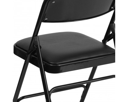 BLNK™ HERCULES Series Vinyl Curved Triple Braced and Double Hinged Metal Folding Chair - Black