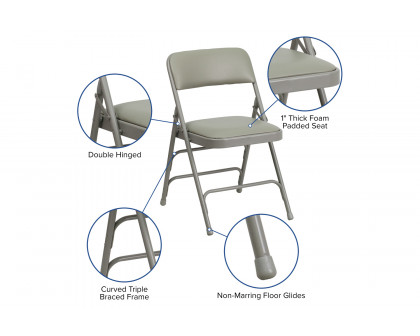 BLNK HERCULES Series Vinyl Curved Triple Braced and Double Hinged Metal Folding Chair - Gray