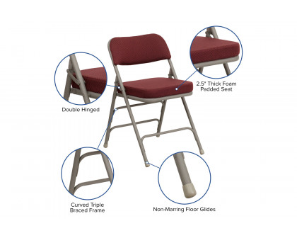 BLNK HERCULES Series Style 2 Fabric Premium Curved Triple Braced and Double Hinged Metal Folding Chair - Burgundy