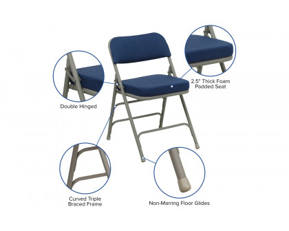 BLNK HERCULES Series Style 2 Fabric Premium Curved Triple Braced and Double Hinged Metal Folding Chair - Navy