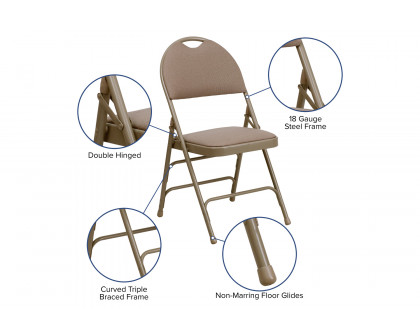 BLNK HERCULES Series Fabric Ultra-Premium Triple Braced Metal Folding Chair with Easy-Carry Handle - Beige