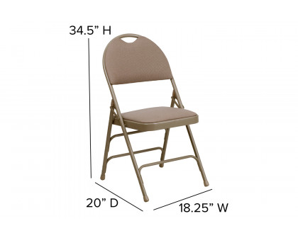 BLNK HERCULES Series Fabric Ultra-Premium Triple Braced Metal Folding Chair with Easy-Carry Handle - Beige