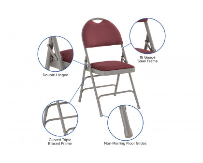 BLNK HERCULES Series Fabric Ultra-Premium Triple Braced Metal Folding Chair with Easy-Carry Handle - Burgundy