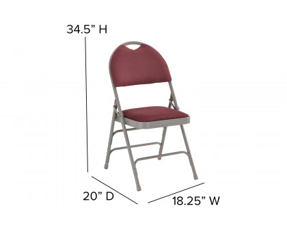 BLNK HERCULES Series Fabric Ultra-Premium Triple Braced Metal Folding Chair with Easy-Carry Handle - Burgundy