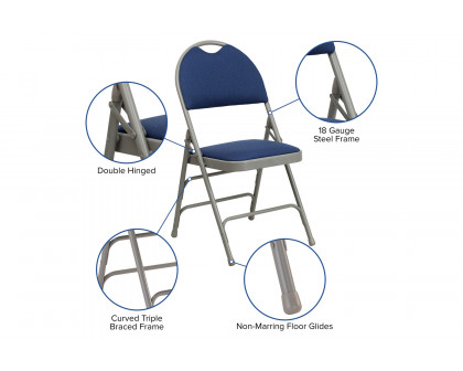 BLNK HERCULES Series Fabric Ultra-Premium Triple Braced Metal Folding Chair with Easy-Carry Handle - Navy