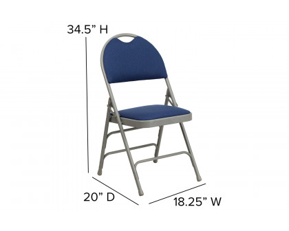 BLNK HERCULES Series Fabric Ultra-Premium Triple Braced Metal Folding Chair with Easy-Carry Handle - Navy