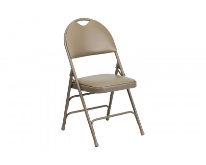 BLNK™ HERCULES Series Vinyl Ultra-Premium Triple Braced Metal Folding Chair with Easy-Carry Handle - Beige