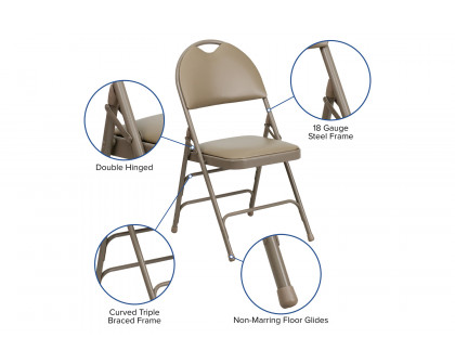 BLNK™ HERCULES Series Vinyl Ultra-Premium Triple Braced Metal Folding Chair with Easy-Carry Handle - Beige