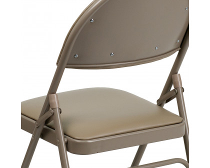 BLNK™ HERCULES Series Vinyl Ultra-Premium Triple Braced Metal Folding Chair with Easy-Carry Handle - Beige