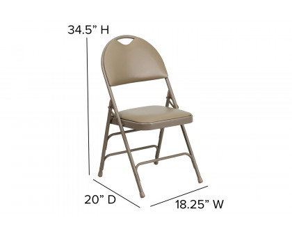 BLNK™ HERCULES Series Vinyl Ultra-Premium Triple Braced Metal Folding Chair with Easy-Carry Handle - Beige