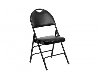 BLNK™ HERCULES Series Vinyl Ultra-Premium Triple Braced Metal Folding Chair with Easy-Carry Handle - Black