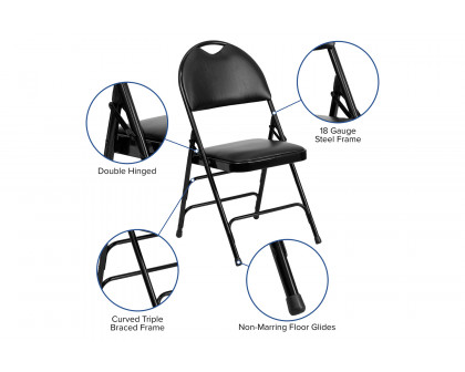 BLNK™ HERCULES Series Vinyl Ultra-Premium Triple Braced Metal Folding Chair with Easy-Carry Handle - Black