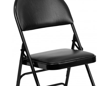 BLNK™ HERCULES Series Vinyl Ultra-Premium Triple Braced Metal Folding Chair with Easy-Carry Handle - Black