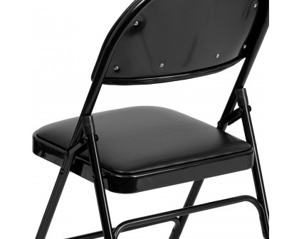 BLNK™ HERCULES Series Vinyl Ultra-Premium Triple Braced Metal Folding Chair with Easy-Carry Handle - Black