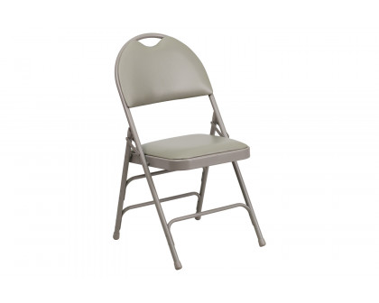 BLNK™ HERCULES Series Vinyl Ultra-Premium Triple Braced Metal Folding Chair with Easy-Carry Handle - Gray