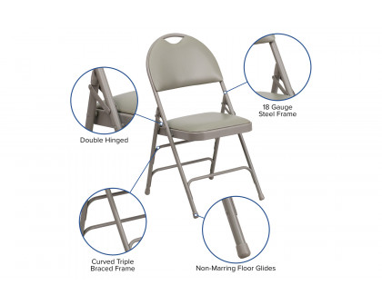 BLNK™ HERCULES Series Vinyl Ultra-Premium Triple Braced Metal Folding Chair with Easy-Carry Handle - Gray