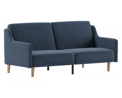 BLNK Delphine Faux Linen Premium Convertible Split Back Sofa Futon with Curved Armrests and Solid Wood Legs - Navy