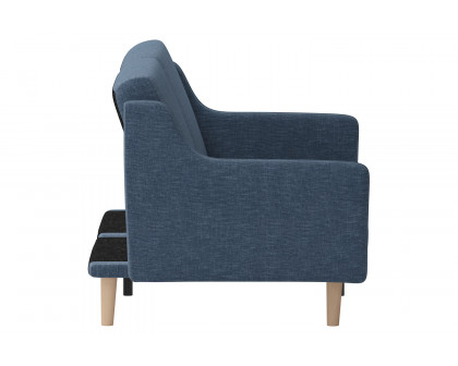 BLNK Delphine Faux Linen Premium Convertible Split Back Sofa Futon with Curved Armrests and Solid Wood Legs - Navy