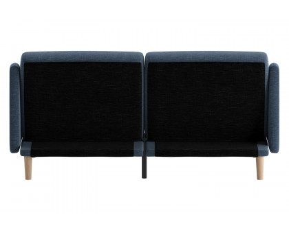 BLNK Delphine Faux Linen Premium Convertible Split Back Sofa Futon with Curved Armrests and Solid Wood Legs - Navy