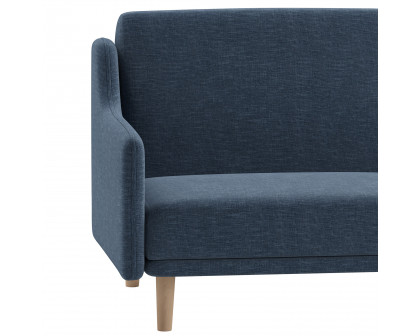 BLNK Delphine Faux Linen Premium Convertible Split Back Sofa Futon with Curved Armrests and Solid Wood Legs - Navy