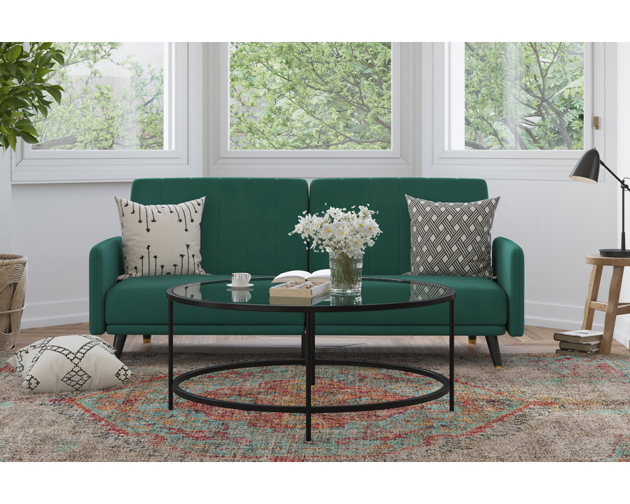 BLNK Sophia Velvet Premium Split Back Sofa Futon with Solid Wooden Legs - Emerald