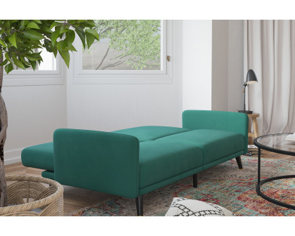 BLNK Sophia Velvet Premium Split Back Sofa Futon with Solid Wooden Legs - Emerald