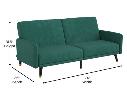 BLNK Sophia Velvet Premium Split Back Sofa Futon with Solid Wooden Legs - Emerald